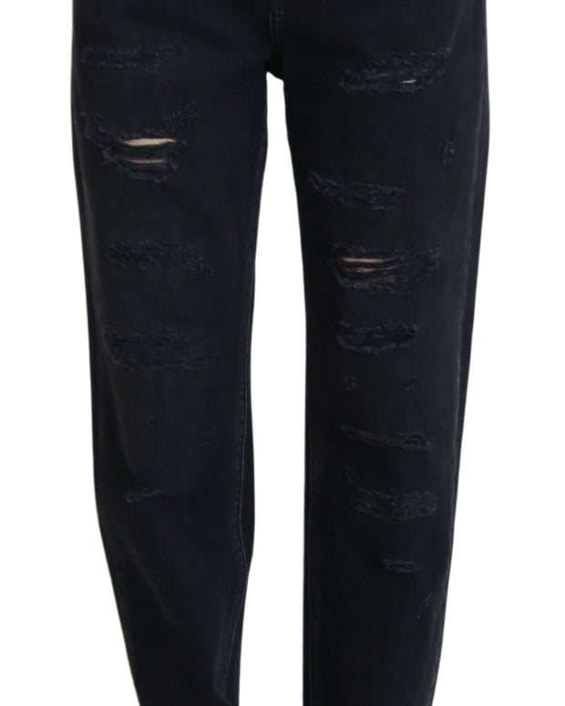 Black Cotton Tattered High Waist Denim Jeans