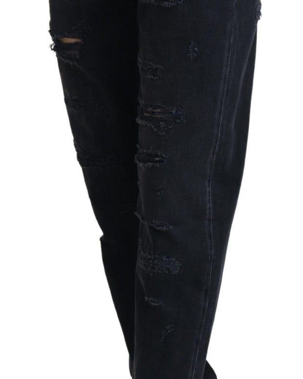 Black Cotton Tattered High Waist Denim Jeans
