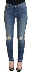 Blue Washed Cotton Tattered Denim Jeans