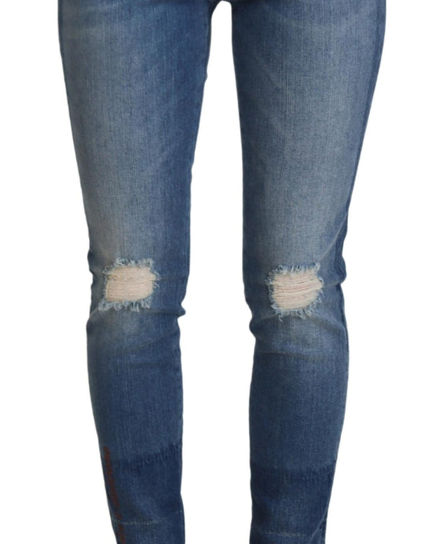 Blue Washed Cotton Tattered Denim Jeans