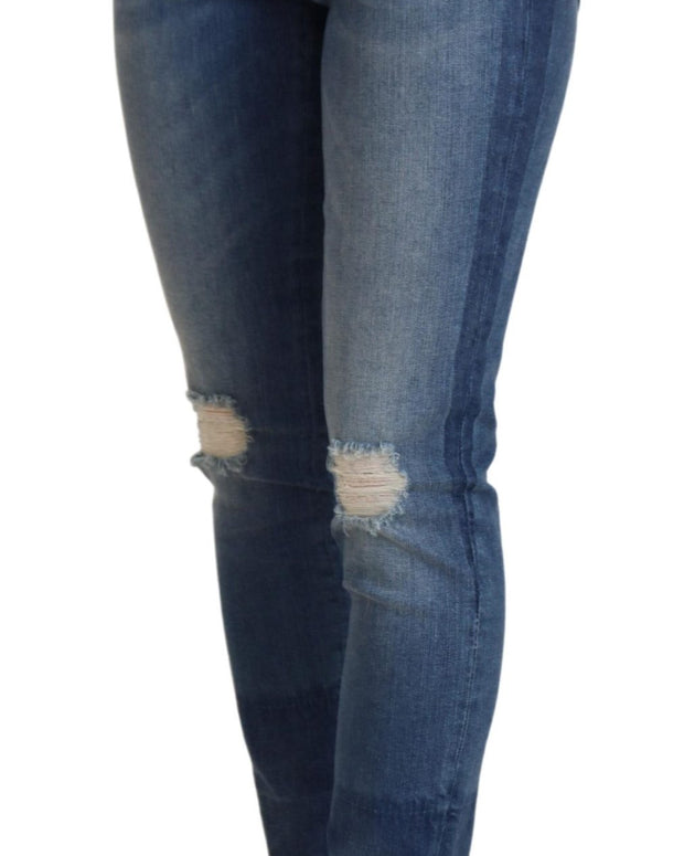 Blue Washed Cotton Tattered Denim Jeans