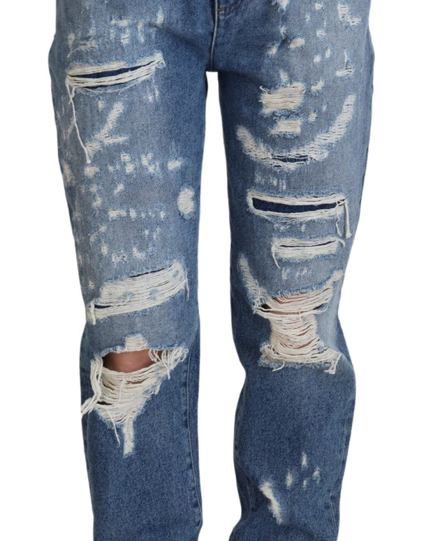 Blue Washed Cotton Tattered Denim Jeans