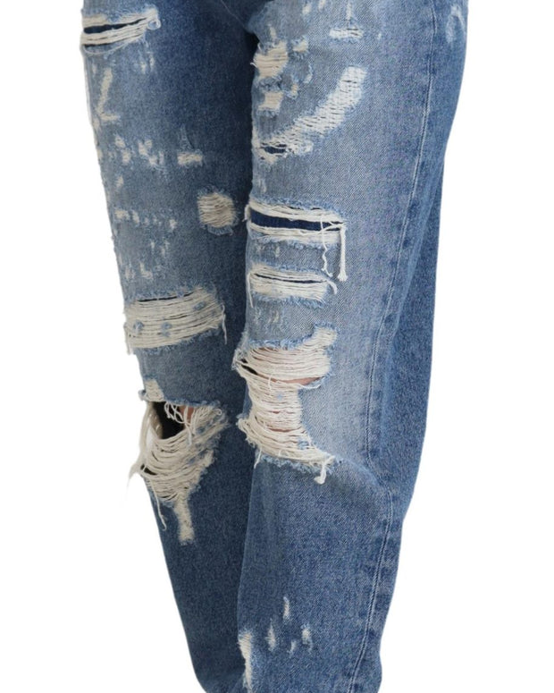 Blue Washed Cotton Tattered Denim Jeans