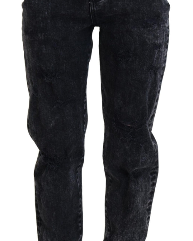 Black Washed Cotton High Waist Denim Jeans