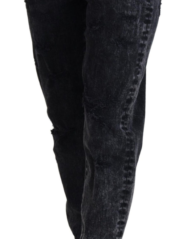 Black Washed Cotton High Waist Denim Jeans