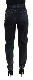 Black Washed Cotton High Waist Denim Jeans