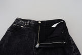 Black Washed Cotton High Waist Denim Jeans