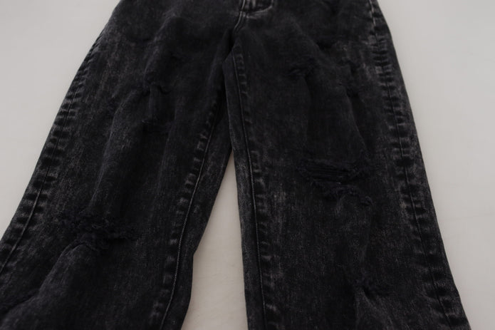 Black Washed Cotton High Waist Denim Jeans