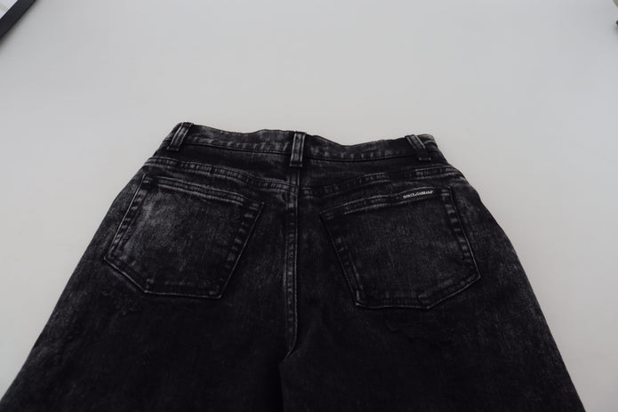 Black Washed Cotton High Waist Denim Jeans