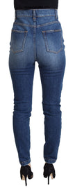 Blue Cotton High Waist Skinny Denim Jeans