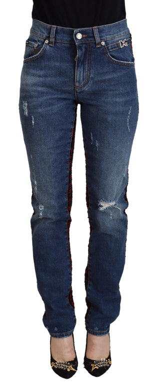 Blue Checkered Back Skinny Denim Jeans