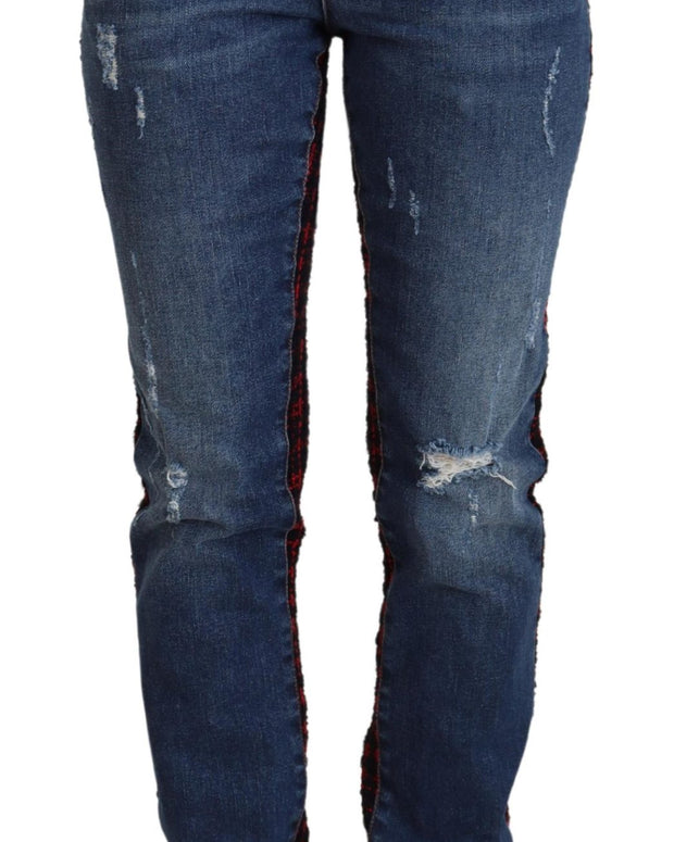 Blue Checkered Back Skinny Denim Jeans