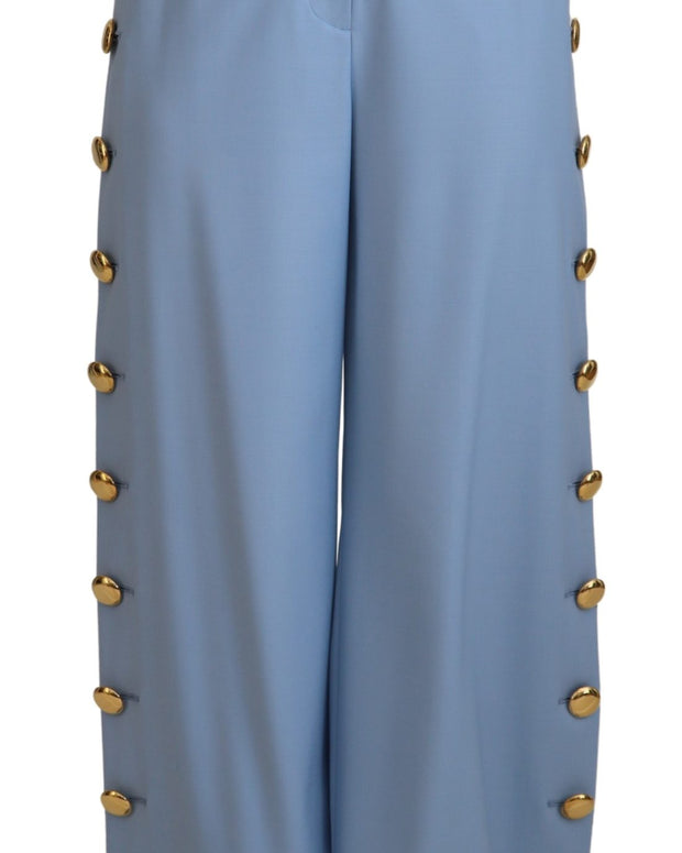 Light Blue Button Wide Leg Pants