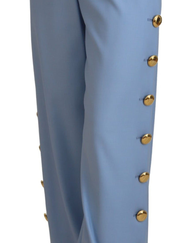 Light Blue Button Wide Leg Pants