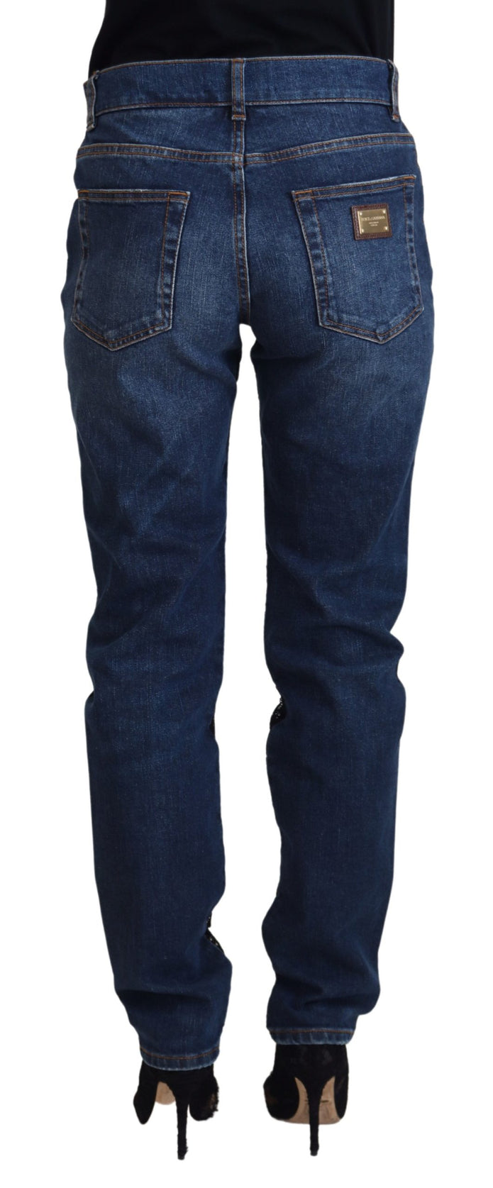 Black Floral Lace Front Skinny Denim Jeans