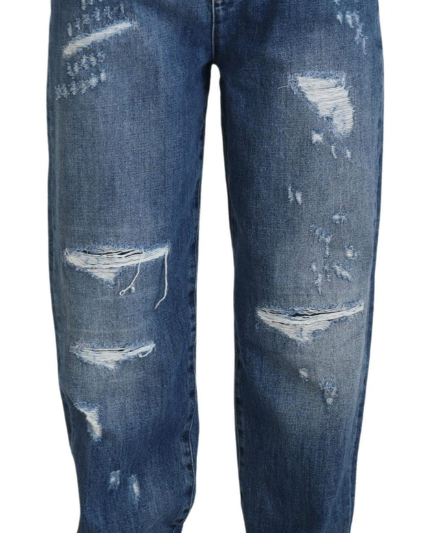 Blue Washed Cotton Tattered Denim Jeans