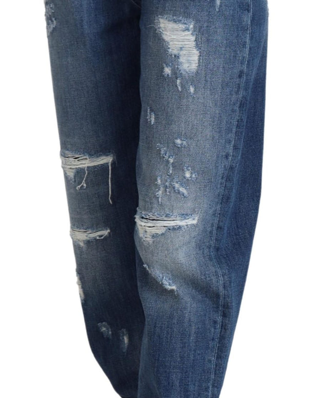 Blue Washed Cotton Tattered Denim Jeans
