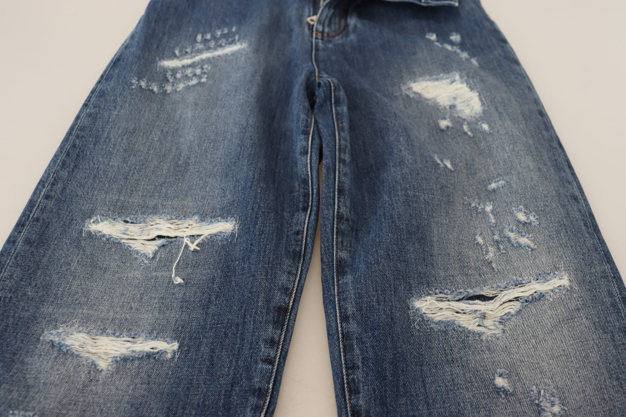 Blue Washed Cotton Tattered Denim Jeans
