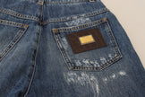 Blue Washed Cotton Tattered Denim Jeans