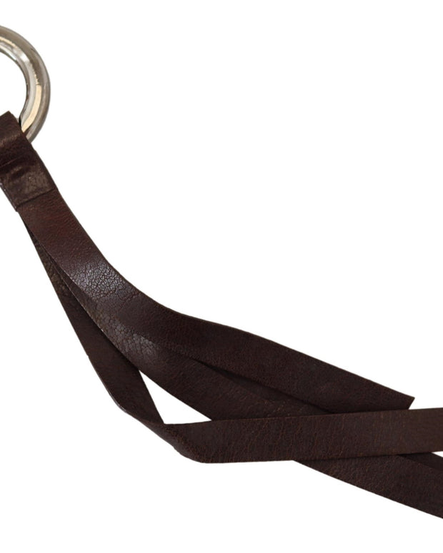 Chic Brown Leather Keychain with Brass Accents