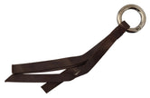 Chic Brown Leather Keychain with Brass Accents