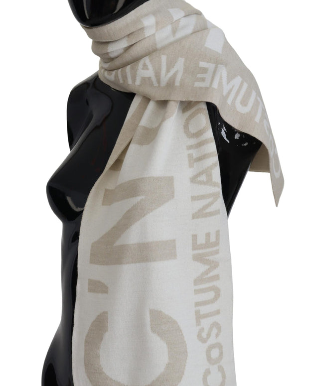 Elegant Beige Wool-Blend Scarf Wrap