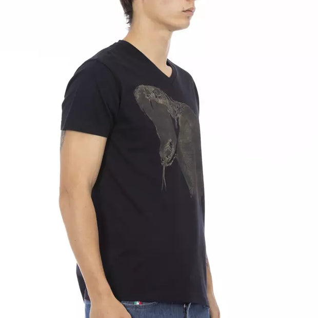 Black Cotton Men V-Neck T-Shirt