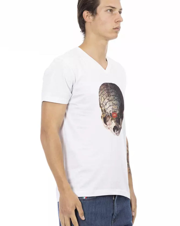 White Cotton Men's V-Neck T-Shirt