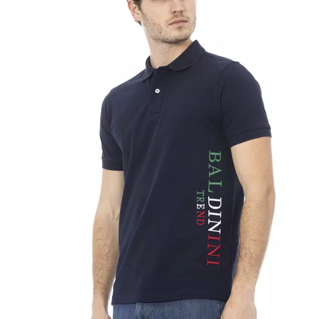 Blue Cotton Men Polo Shirt