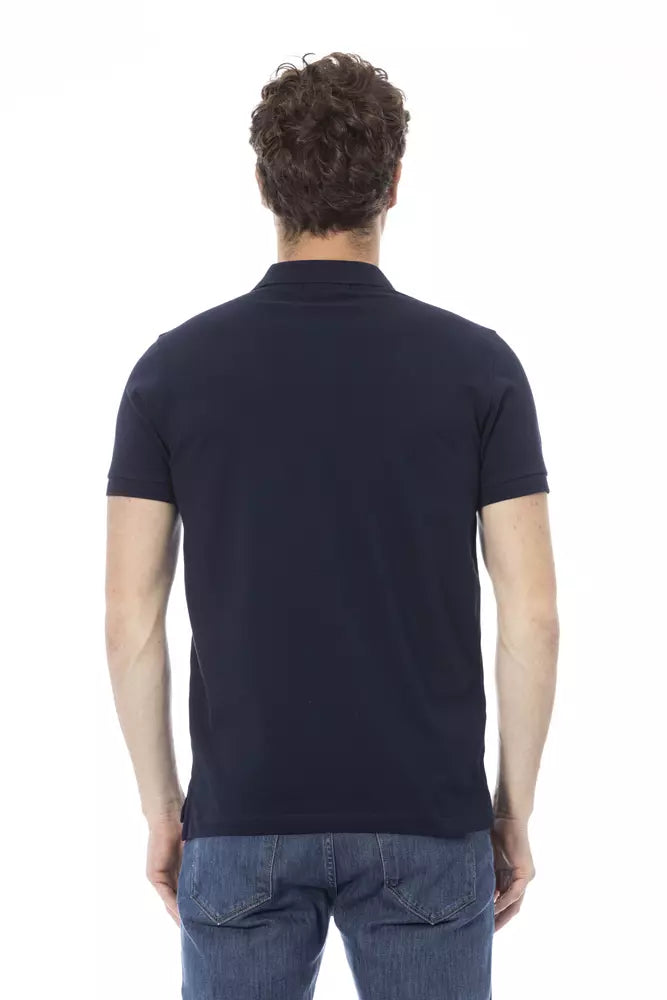 Blue Cotton Men Polo Shirt