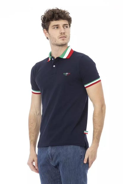 Blue Cotton Men Polo Shirt