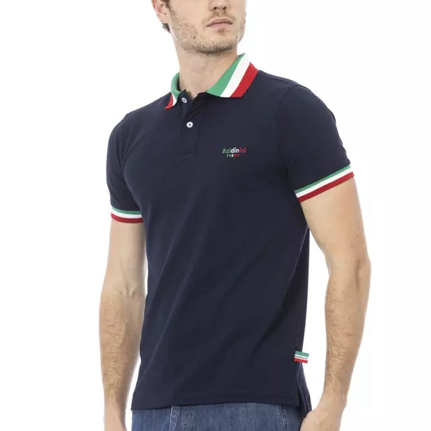 Blue Cotton Men Polo Shirt