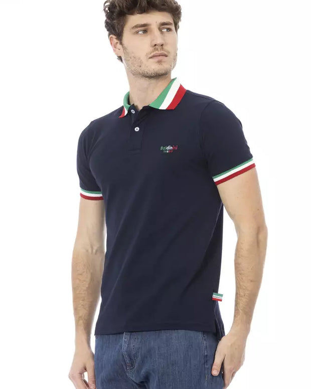 Blue Cotton Men Polo Shirt