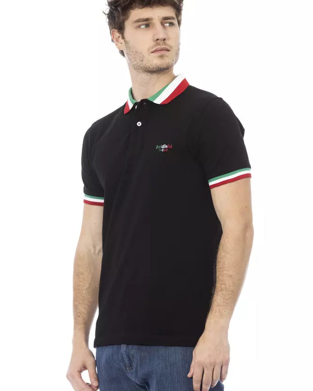 Black Cotton Men Polo Shirt