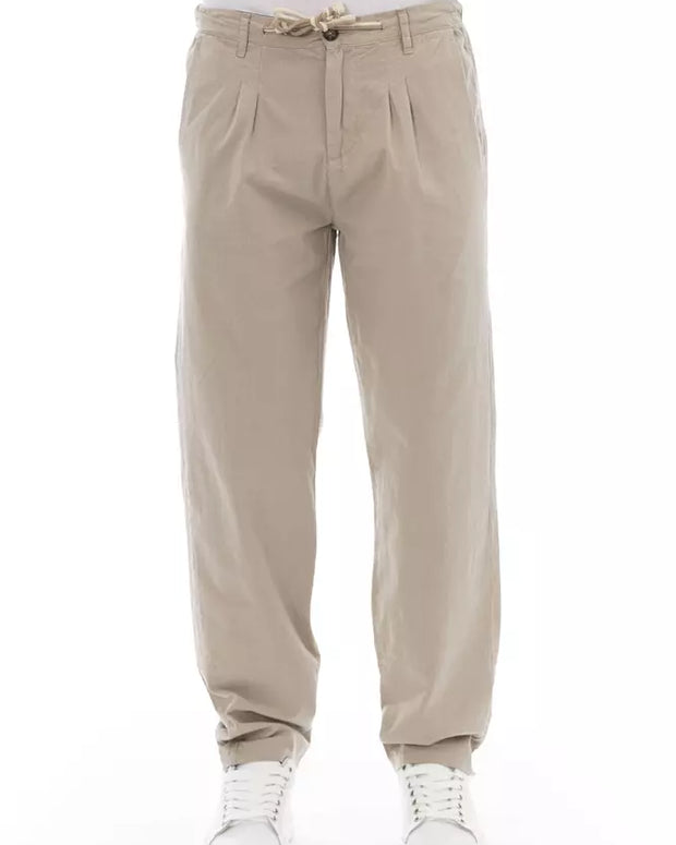 Beige Cotton Men Chino Pants