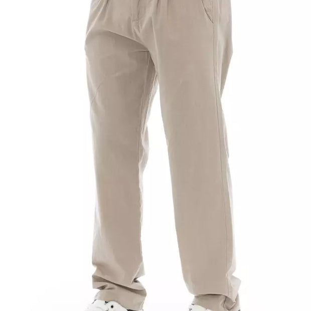 Beige Cotton Men Chino Pants