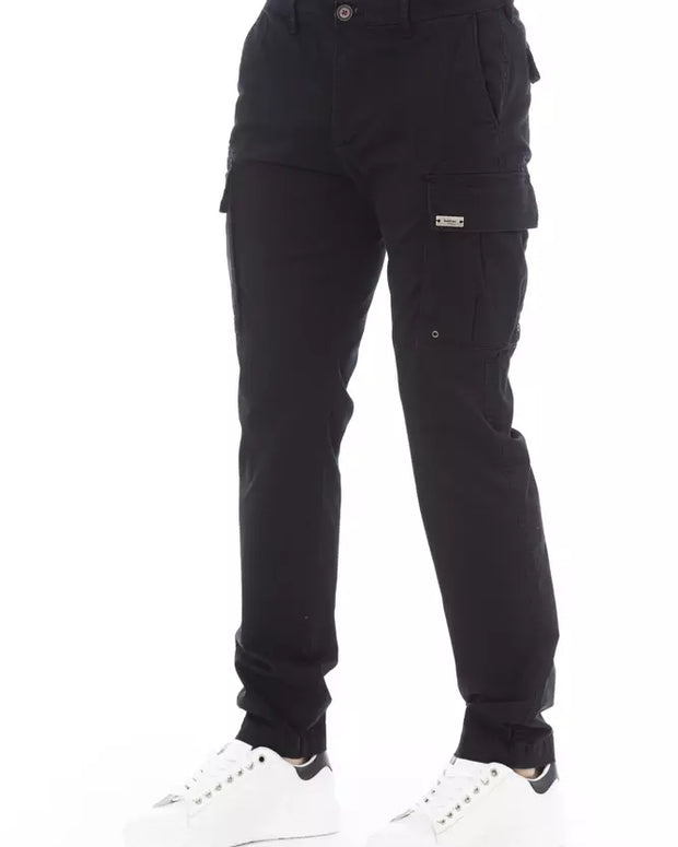 Sleek Black Cargo Trousers - Stretch Cotton Blend