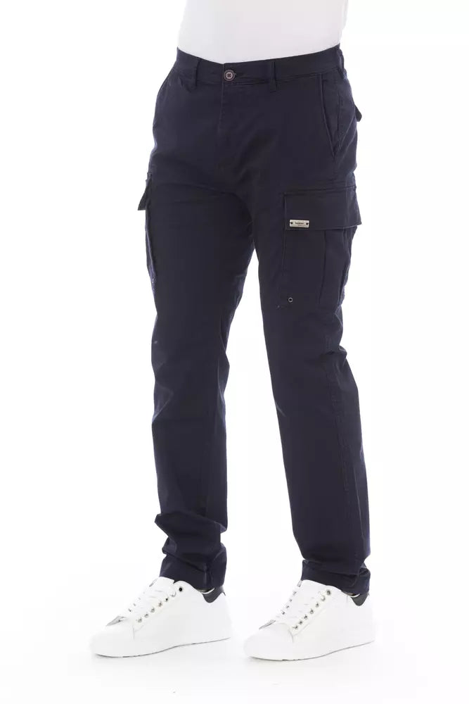 Blue Cotton Men's Cargo Trousers