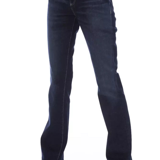 "Blue Cotton Women's Jeans with Tricolor Pocket Detail"