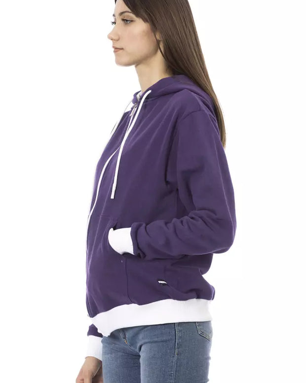 Purple Cotton Women Sweater with Adjustable Hood