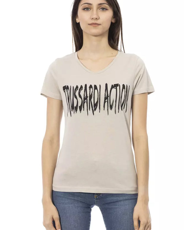 Beige Cotton Women T-Shirt