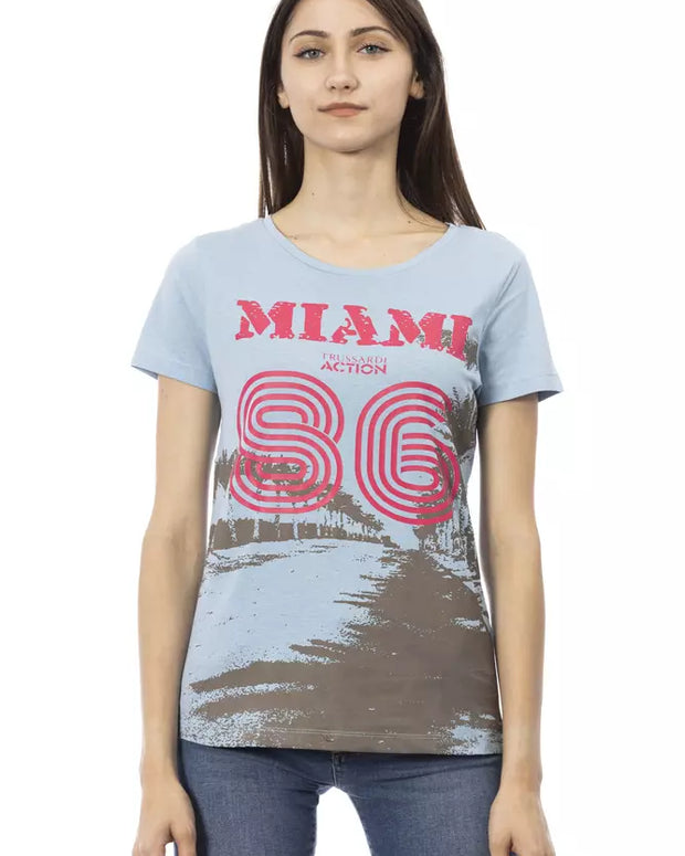 Light Blue Cotton Women T-Shirt