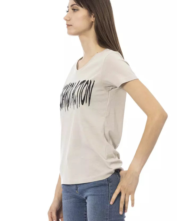 Beige Cotton Women T-Shirt