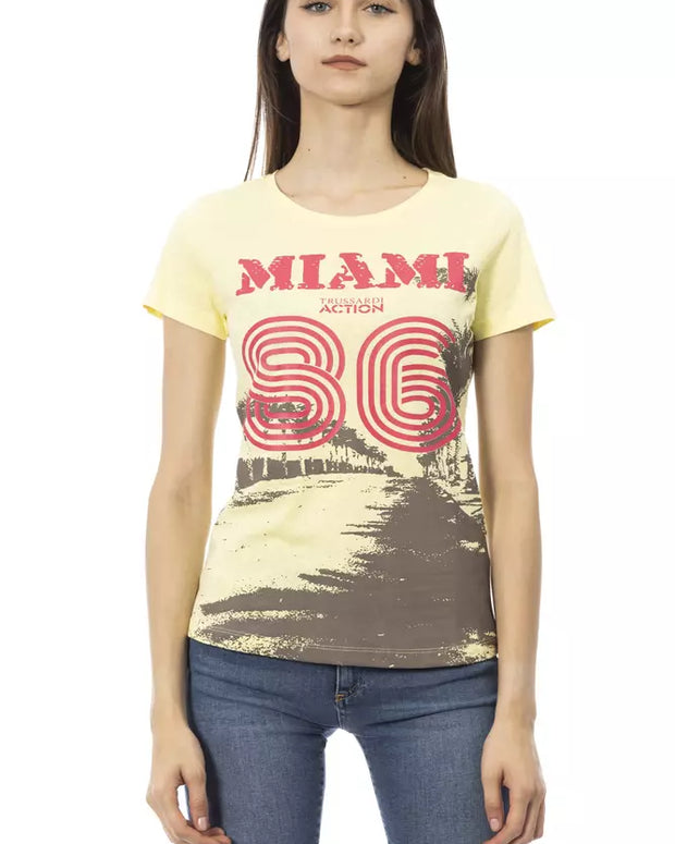 Yellow Cotton Women T-Shirt