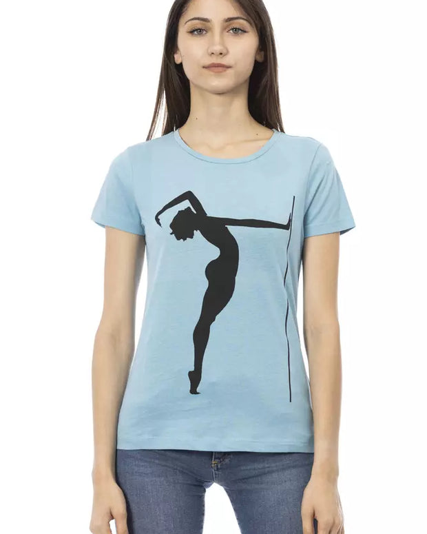 Light Blue Cotton Women T-Shirt