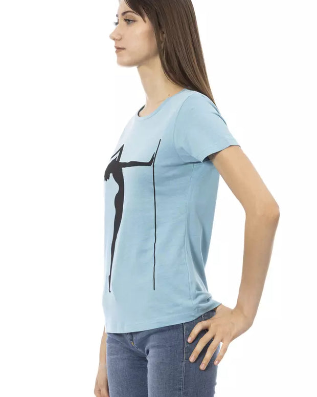 Light Blue Cotton Women T-Shirt