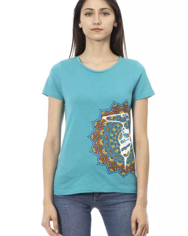Light Blue Cotton Women T-Shirt