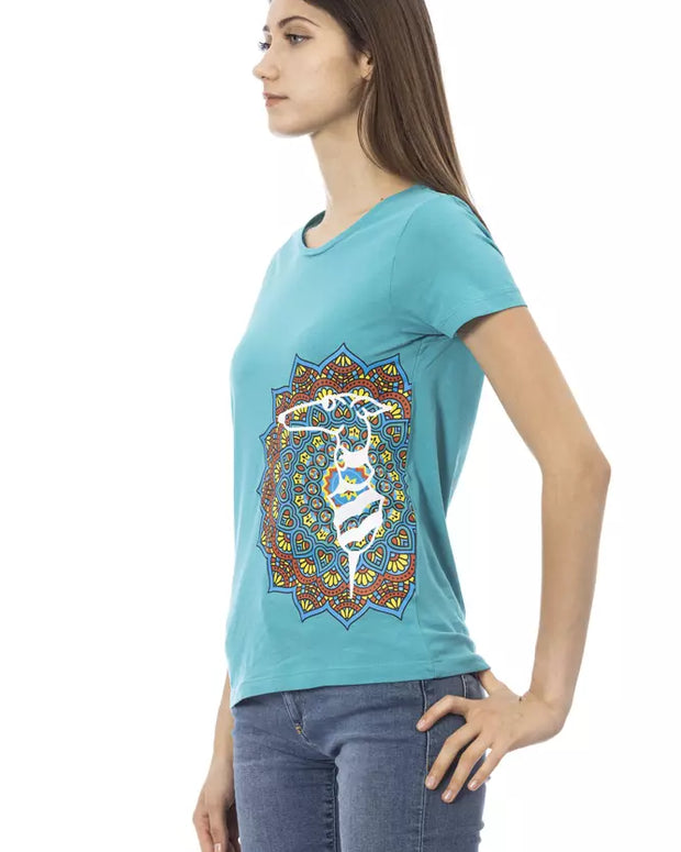 Light Blue Cotton Women T-Shirt