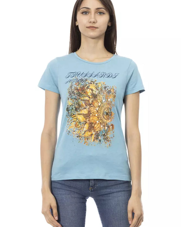 Light Blue Cotton Women T-Shirt