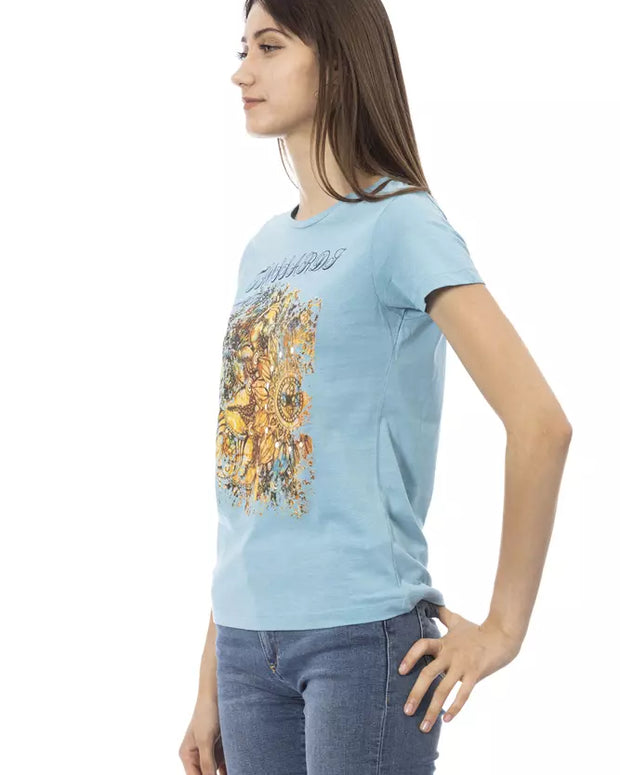 Light Blue Cotton Women T-Shirt